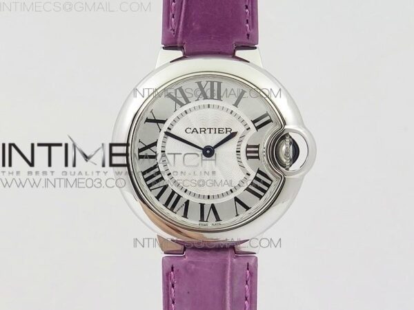 Ballon Bleu 33mm SS AF White Textured Dial on Purple Crocodile Strap Ronda Quartz