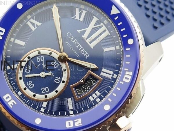 Calibre De Cartier Diver SS/RG Blue JJF on Blue Rubber Strap – Bild 14
