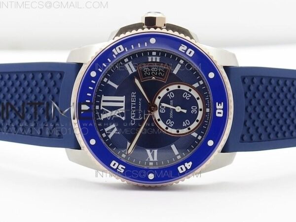 Calibre De Cartier Diver SS/RG Blue JJF on Blue Rubber Strap – Bild 2