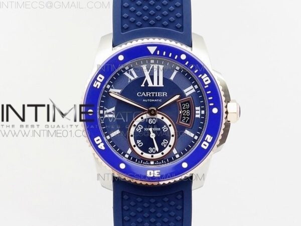 Calibre De Cartier Diver SS/RG Blue JJF on Blue Rubber Strap – Bild 11