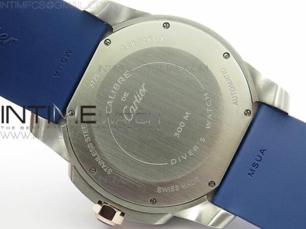 Calibre De Cartier Diver SS/RG Blue JJF on Blue Rubber Strap – Bild 13