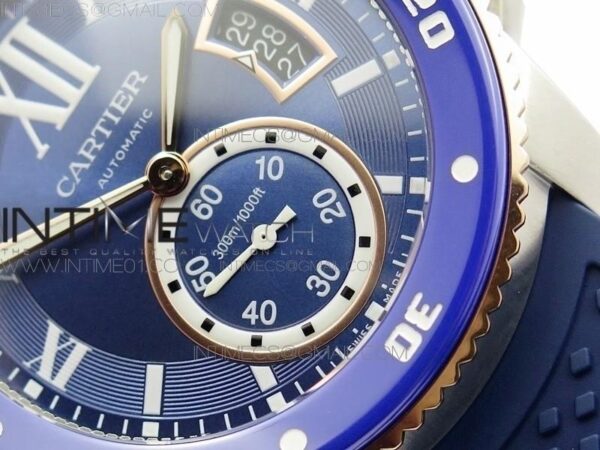 Calibre De Cartier Diver SS/RG Blue JJF on Blue Rubber Strap – Bild 3