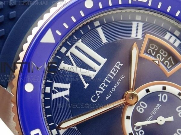 Calibre De Cartier Diver SS/RG Blue JJF on Blue Rubber Strap – Bild 5
