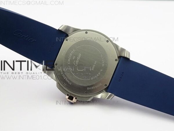 Calibre De Cartier Diver SS/RG Blue JJF on Blue Rubber Strap – Bild 7