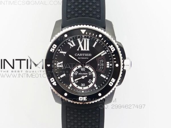 Calibre de Cartier W7100056 DLC JJF Black Dial on Black Rubber Strap 23J