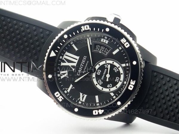 Calibre de Cartier W7100056 DLC JJF Black Dial on Black Rubber Strap 23J – Bild 2