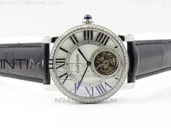 Rotonde Flying Tourbillon SS BLF White Dial Diamonds Bezel on Black Leather Strap V2 – Bild 12