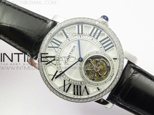 Rotonde Flying Tourbillon SS BLF White Dial Diamonds Bezel on Black Leather Strap V2 – Bild 6
