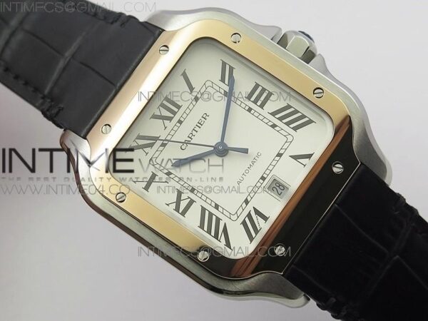 Santos de Cartier 40mm 2018 SS/RG V6F White Dial on Black Leather Strap – Bild 22