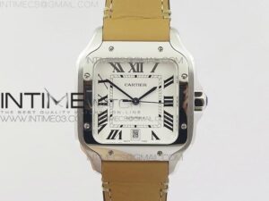 Santos de Cartier Large 2018 KOR  White Dial on Brown Leather Strap