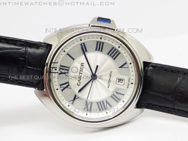 CLE DE CARTIER SS V6F WHITE TEXTURED DIAL ON BLACK LEATHER STRAP MIYOTA9015 – Bild 3