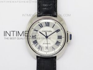CLE DE CARTIER SS V6F WHITE TEXTURED DIAL ON BLACK LEATHER STRAP MIYOTA9015