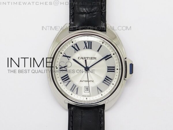 CLE DE CARTIER SS V6F WHITE TEXTURED DIAL ON BLACK LEATHER STRAP MIYOTA9015