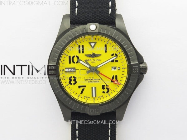 AVENGER V32395 45mm Ti DLC 1:1 Best Edition Yellow Dial on Nylon Strap A2824