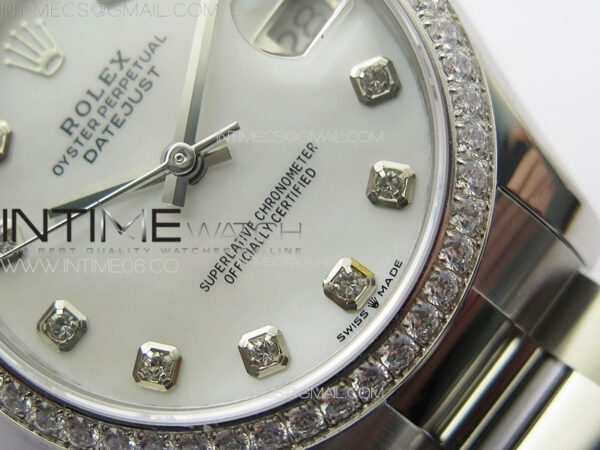 DateJust 31mm 72610 SS Crystals Bezel APSF Best Edition White MOP Dial Crystals Markers on Oyster Bracelet A2824 – Bild 6