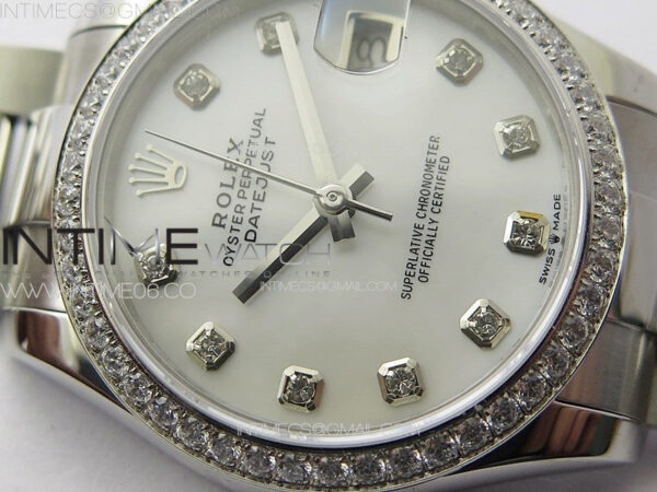 DateJust 31mm 72610 SS Crystals Bezel APSF Best Edition White MOP Dial Crystals Markers on Oyster Bracelet A2824 – Bild 7