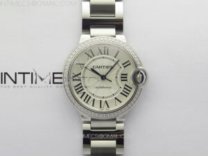Ballon Bleu 36mm Diamons Bezel SS K3F 1:1 Best Edition White Textured Dial on SS Bracelet A076
