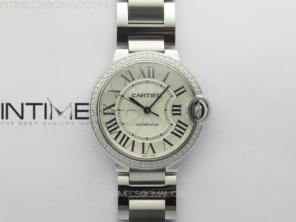 Ballon Bleu 36mm Diamons Bezel SS K3F 1:1 Best Edition White Textured Dial on SS Bracelet A076