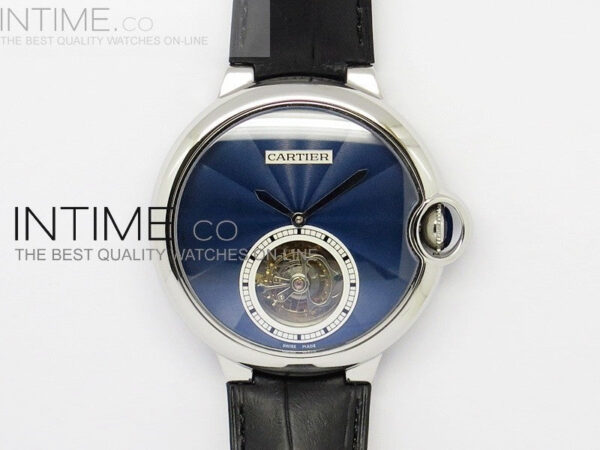 Ballon Bleu Tourbillon SS Blue Textured Dial on Black Leather Strap