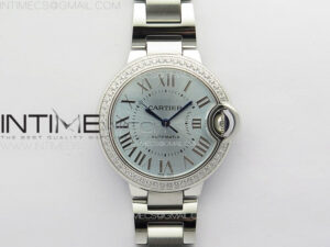 Ballon Bleu 33mm Diamonds Bezel SS K3F 1:1 Best Edition Ice Blue Dial on SS Bracelet A076
