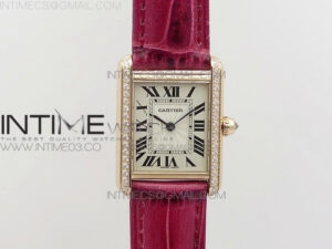 Tank Louis WJTA0014 22.5mm RG TKF 1:1 Best Edition White Dial Diamond Bezel on Pink Leather Strap Ronda Quartz