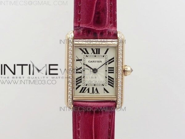 Tank Louis WJTA0014 22.5mm RG TKF 1:1 Best Edition White Dial Diamond Bezel on Pink Leather Strap Ronda Quartz