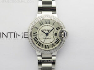 Ballon Bleu 33mm Diamonds Bezel SS K3F 1:1 Best Edition White Textured Dial on SS Bracelet A076