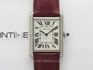 Tank Louis Ladies 25mm SS/Crystal 8848F 1:1 Best Edition White Dial on Dark Red Leather Strap Ronda Quartz