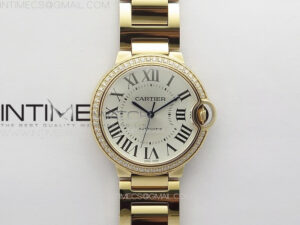 Ballon Bleu 36mm Diamonds Bezel RG K3F 1:1 Best Edition White Textured Dial on SS Bracelet A076