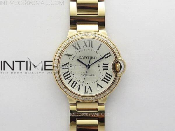Ballon Bleu 36mm Diamonds Bezel RG K3F 1:1 Best Edition White Textured Dial on SS Bracelet A076