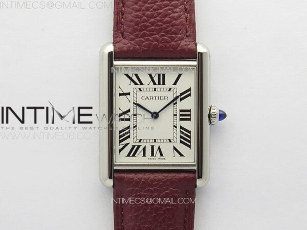 Tank Louis Ladies 25mm SS 8848F 1:1 Best Edition White Dial on Dark Red Leather Strap Ronda Quartz
