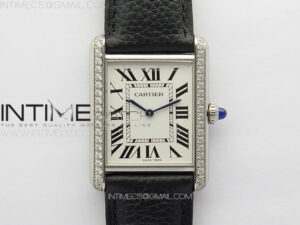 Tank Louis Ladies 25mm SS/Crystal 8848F 1:1 Best Edition White Dial on Black Leather Strap Ronda Quartz