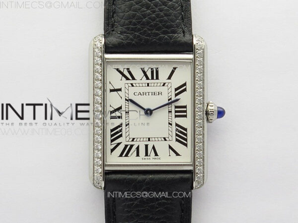 Tank Louis Ladies 25mm SS/Crystal 8848F 1:1 Best Edition White Dial on Black Leather Strap Ronda Quartz