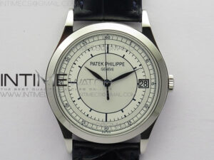 Calatrava 5296G SS ZF 1:1 Best Edition White Dial Blue Hands on Black Leather Strap 324CS
