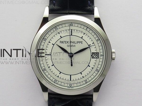Calatrava 5296G SS ZF 1:1 Best Edition White Dial Blue Hands on Black Leather Strap 324CS