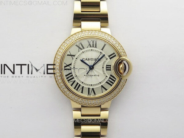 Ballon Bleu 33mm Double Diamonds Bezel RG K3F 1:1 Best Edition White Textured Dial on SS Bracelet A076