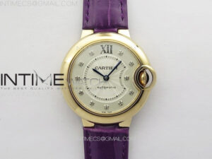 Ballon Bleu 33mm RG K3F 1:1 Best Edition White Textured Dial on Purple Leather Strap A076