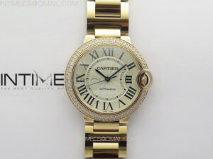 Ballon Bleu 36mm Double Diamonds Bezel RG K3F 1:1 Best Edition White Textured Dial on SS Bracelet A076