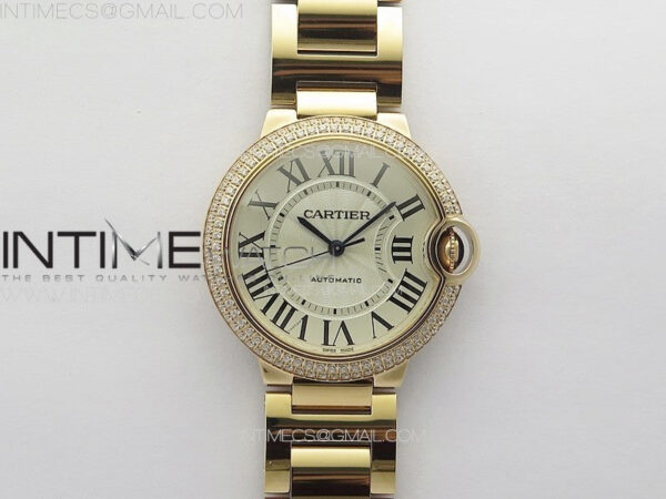 Ballon Bleu 36mm Double Diamonds Bezel RG K3F 1:1 Best Edition White Textured Dial on SS Bracelet A076