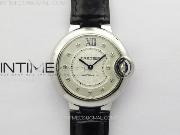 Ballon Bleu 33mm SS K3F 1:1 Best Edition White Textured Dia Markers Dial on Black Leather Strap A076