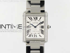 Tank Solo Ladies 28mm SS Diamond Bezel K11F 1:1 Best Edition White Dial on SS Bracelet Ronda Quartz