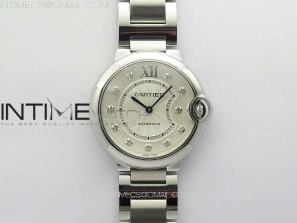 Ballon Bleu 36mm SS K3F 1:1 Best Edition White Textured Dia Markers Dial on SS Bracelet A076