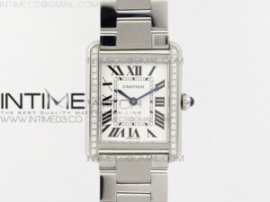 Tank Solo Ladies 25mm SS Diamond Bezel K11F 1:1 Best Edition White Dial on SS Bracelet Ronda Quartz