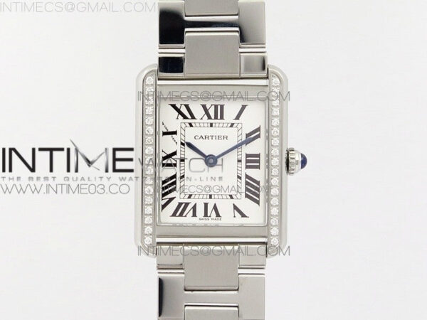 Tank Solo Ladies 25mm SS Diamond Bezel K11F 1:1 Best Edition White Dial on SS Bracelet Ronda Quartz