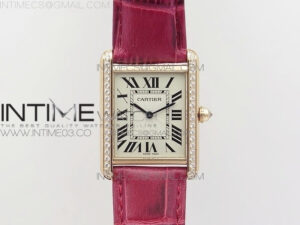 Tank Louis WJTA0014 25.5mm RG TKF 1:1 Best Edition White Dial Diamond Bezel on Pink Leather Strap Ronda Quartz