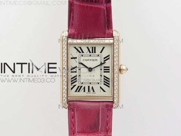 Tank Louis WJTA0014 25.5mm RG TKF 1:1 Best Edition White Dial Diamond Bezel on Pink Leather Strap Ronda Quartz