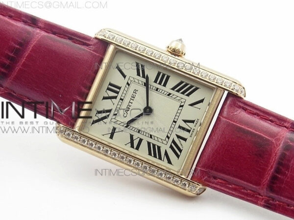 Tank Louis WJTA0014 25.5mm RG TKF 1:1 Best Edition White Dial Diamond Bezel on Pink Leather Strap Ronda Quartz – Bild 2