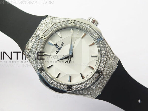 Classic Fusion Orlinski SS Full Real Diamonds B50F 1:1 Best Edition White Faceted Dial on Black Rubber Strap A2892 – Bild 2
