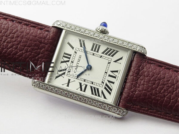 Tank Louis Ladies 25mm SS/Crystal 8848F 1:1 Best Edition White Dial on Dark Red Leather Strap Ronda Quartz – Bild 2