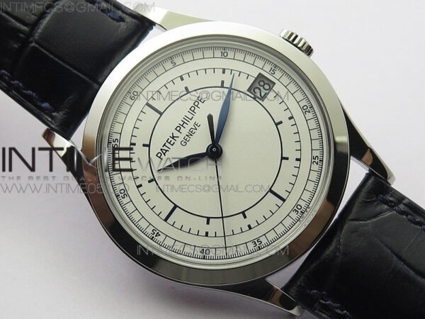 Calatrava 5296G SS ZF 1:1 Best Edition White Dial Blue Hands on Black Leather Strap 324CS – Bild 2